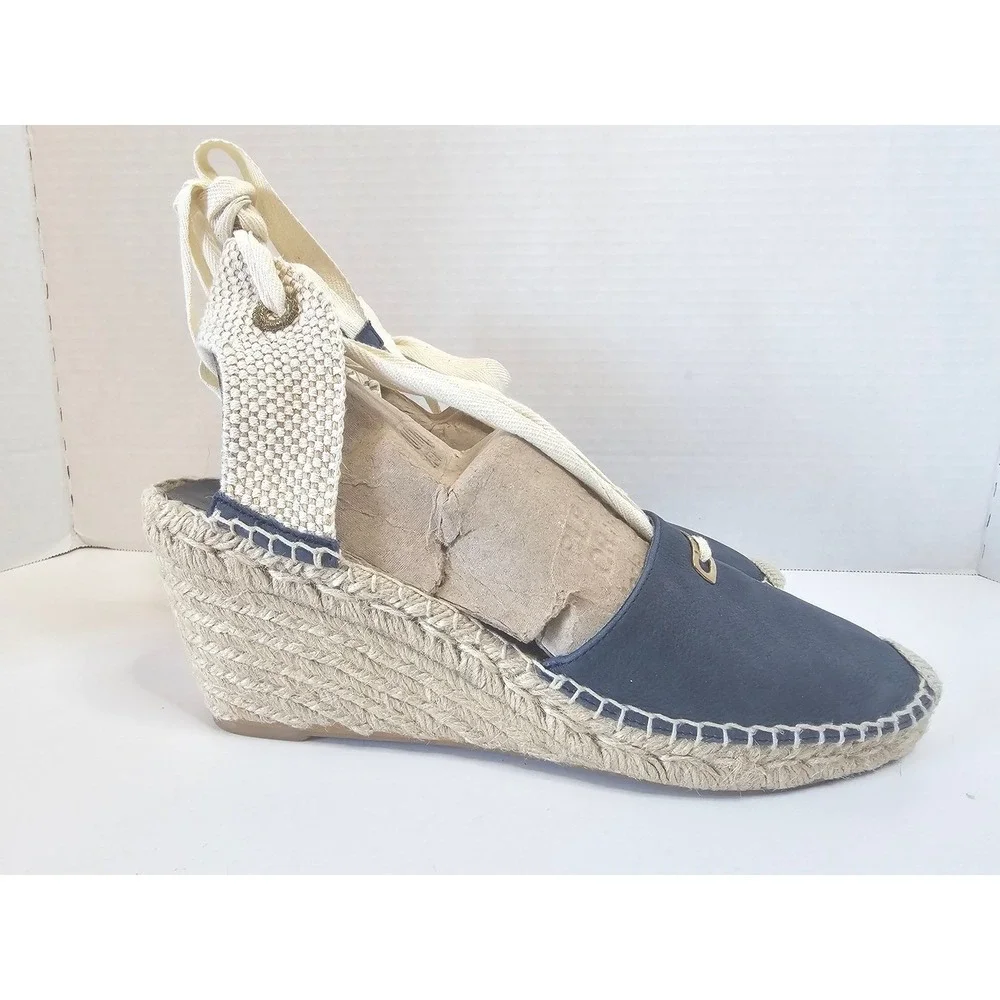 Diane von Furstenberg Marcelle Espadrille Wedge Sandals Blue Calf Leather  SZ 11